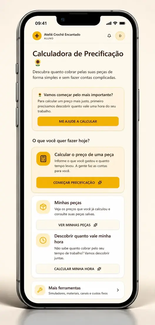 Calculadora de Precificação — mockup no iPhone
